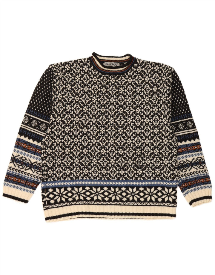 Suéter masculino Lerros com gola redonda, médio, preto, lã Fair Isle