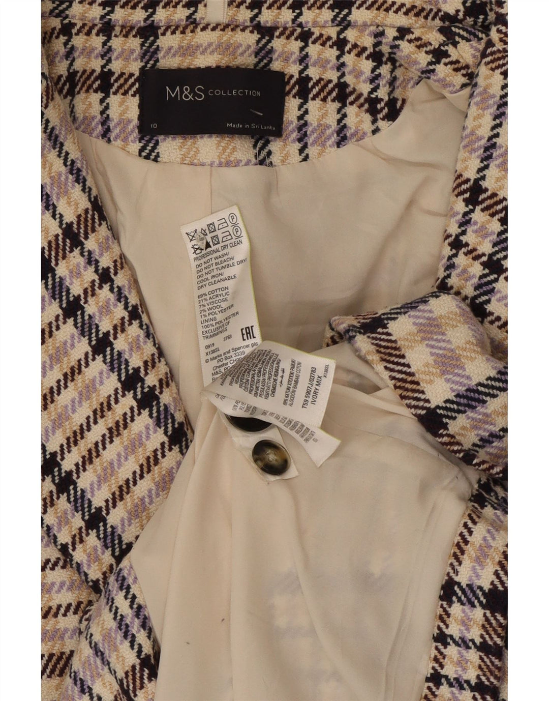 Blazer feminino Marks & Spencer UK 10 pequeno xadrez multicolorido