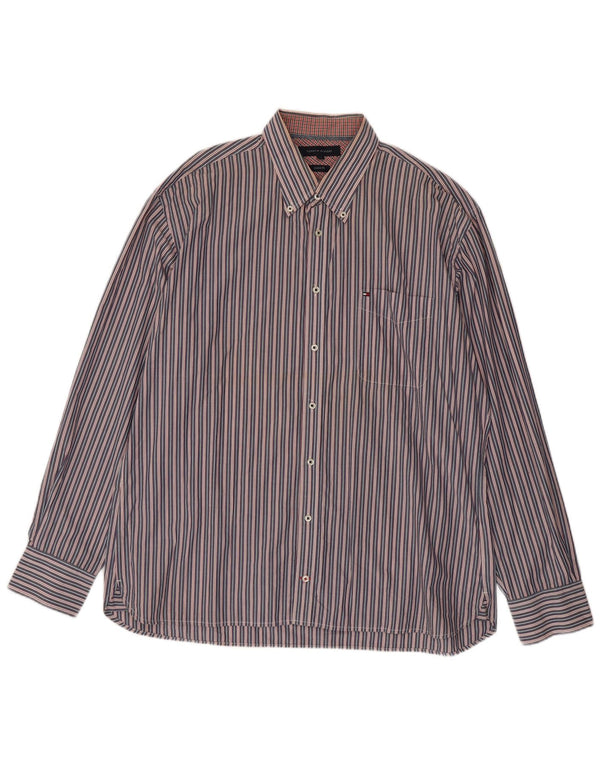 Camisa masculina Tommy Hilfiger Custom Fit 2XL algodão listrado azul