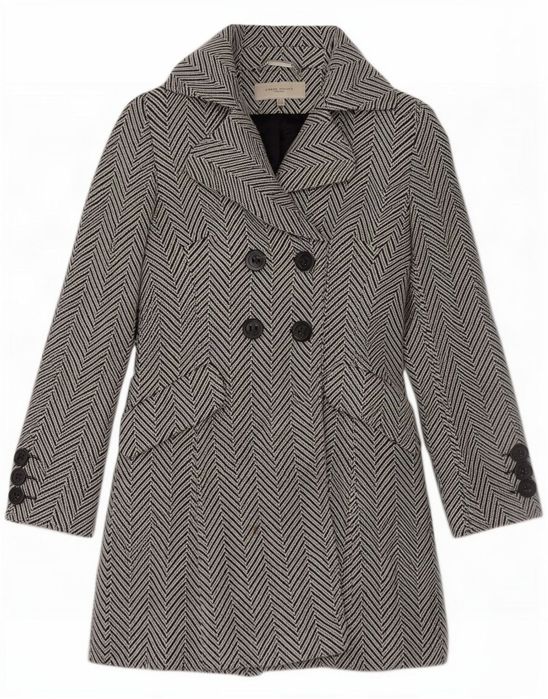 Casaco feminino Karen Millen com peito duplo Reino Unido 10 lã espinha de peixe preta pequena