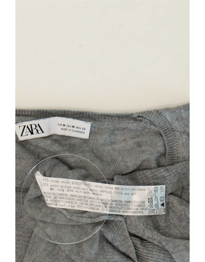 Zara Suéter feminino oversized com gola redonda Reino Unido 14 Viscose cinza médio