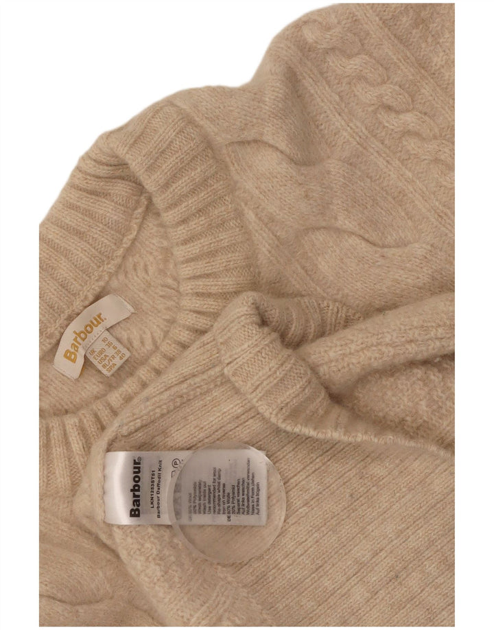 Suéter feminino Barbour com gola redonda, Reino Unido 10, lã bege pequena