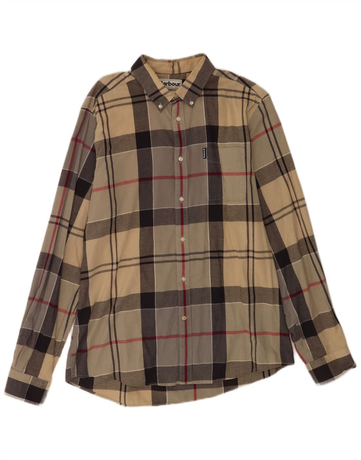 Camisa masculina Barbour Tailored Fit grande algodão xadrez bege