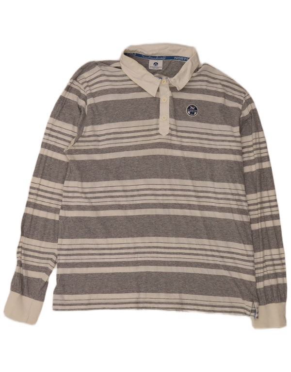 Camisa polo masculina de rugby de manga comprida North Sails 2XL algodão listrado cinza
