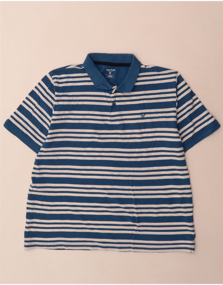 Camisa polo masculina James Pringle grande algodão listrado azul