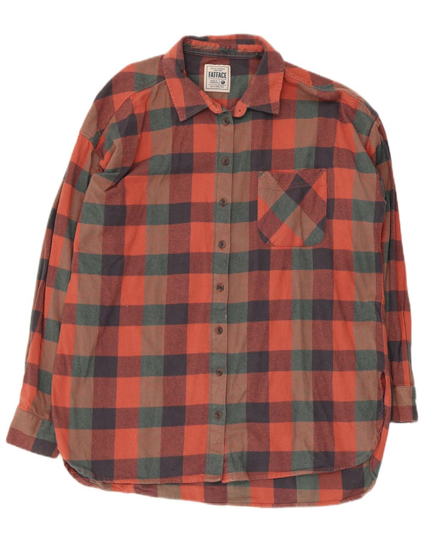 Camisa feminina de flanela Fat Face UK 12 algodão guingão multicolorido médio