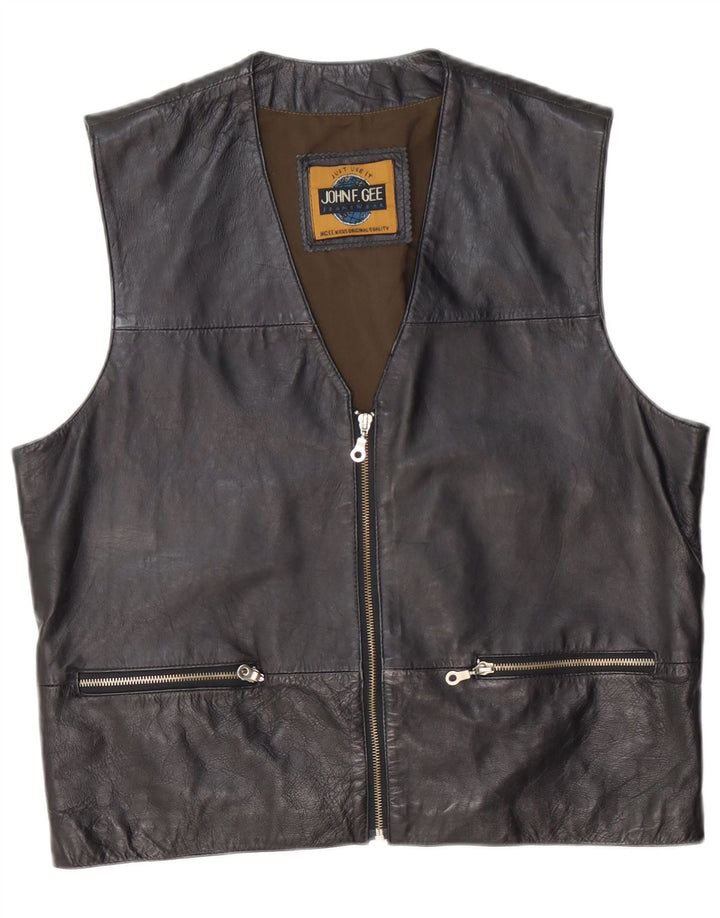 Colete de couro masculino VINTAGE couro preto médio