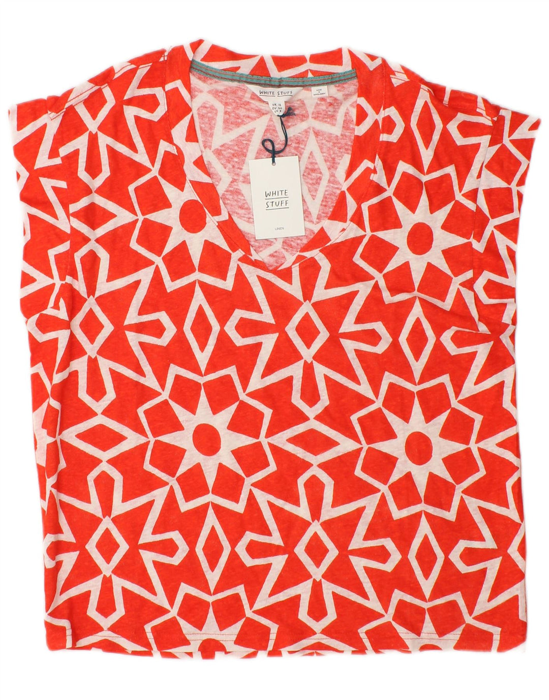 Blusa feminina White Stuff Top UK 12 linho geométrico vermelho médio