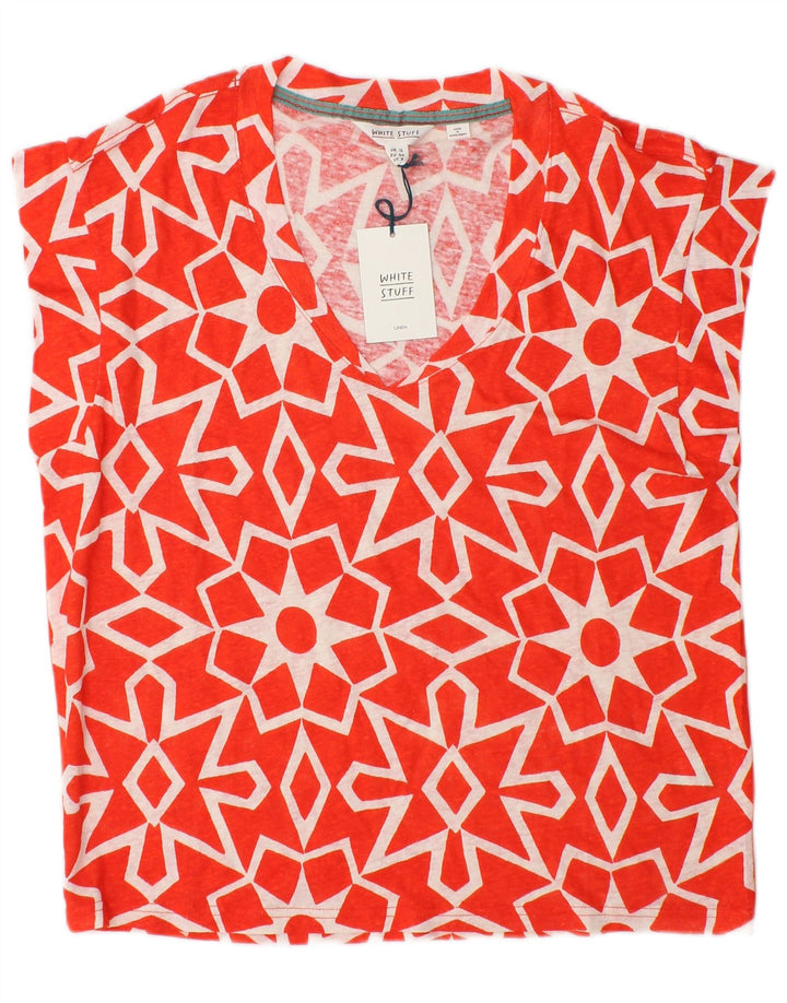 Blusa feminina White Stuff Top UK 12 linho geométrico vermelho médio