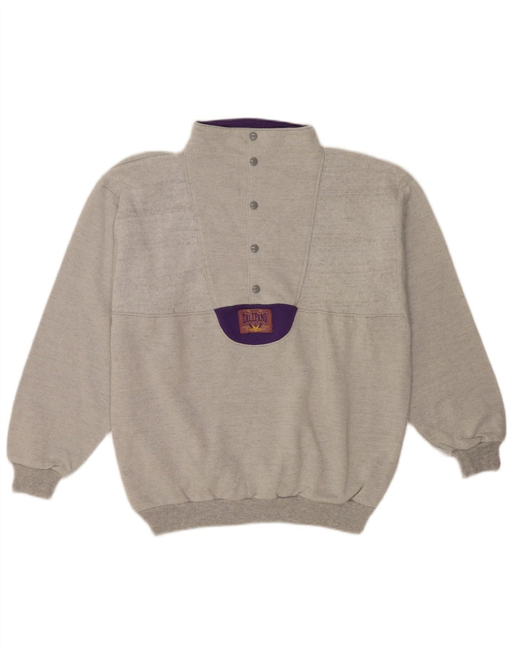 Moletom masculino vintage com decote em botão Jumper XL cinza algodão retrô