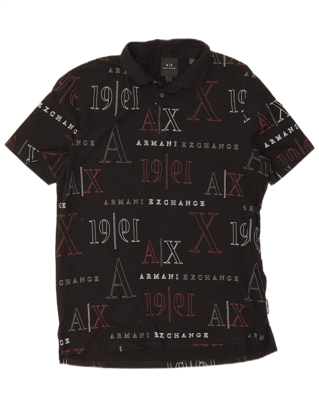Camisa polo masculina Armani Exchange gráfica pequena de algodão preto