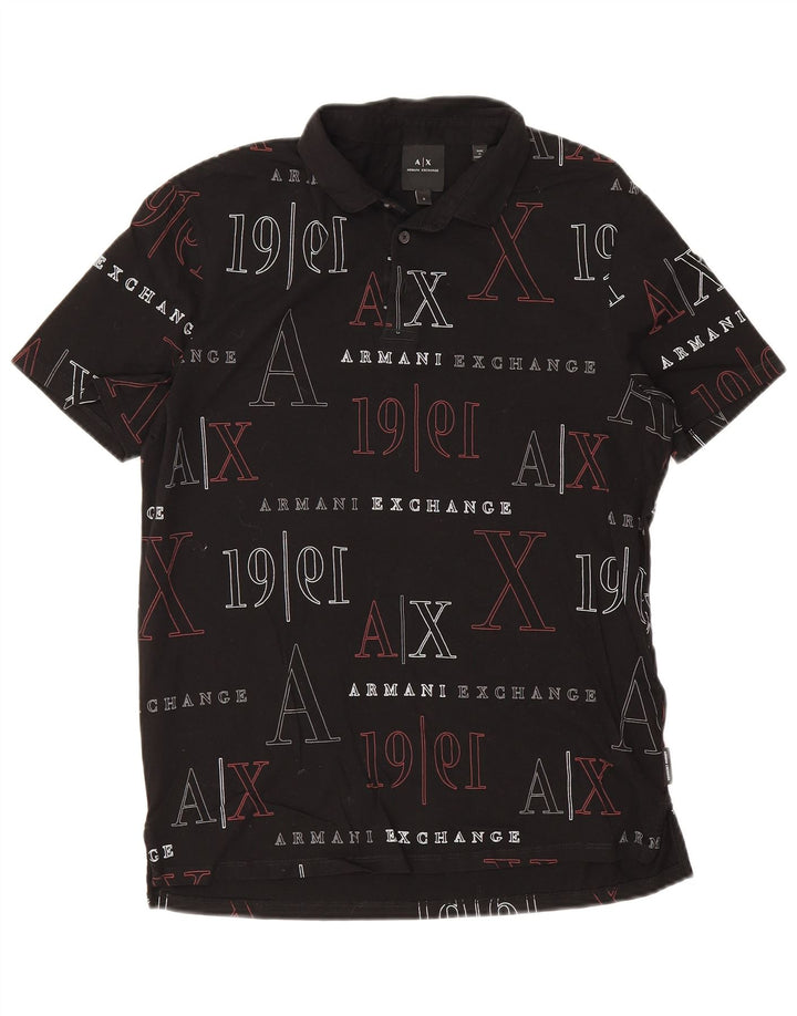 Camisa polo masculina Armani Exchange gráfica pequena de algodão preto