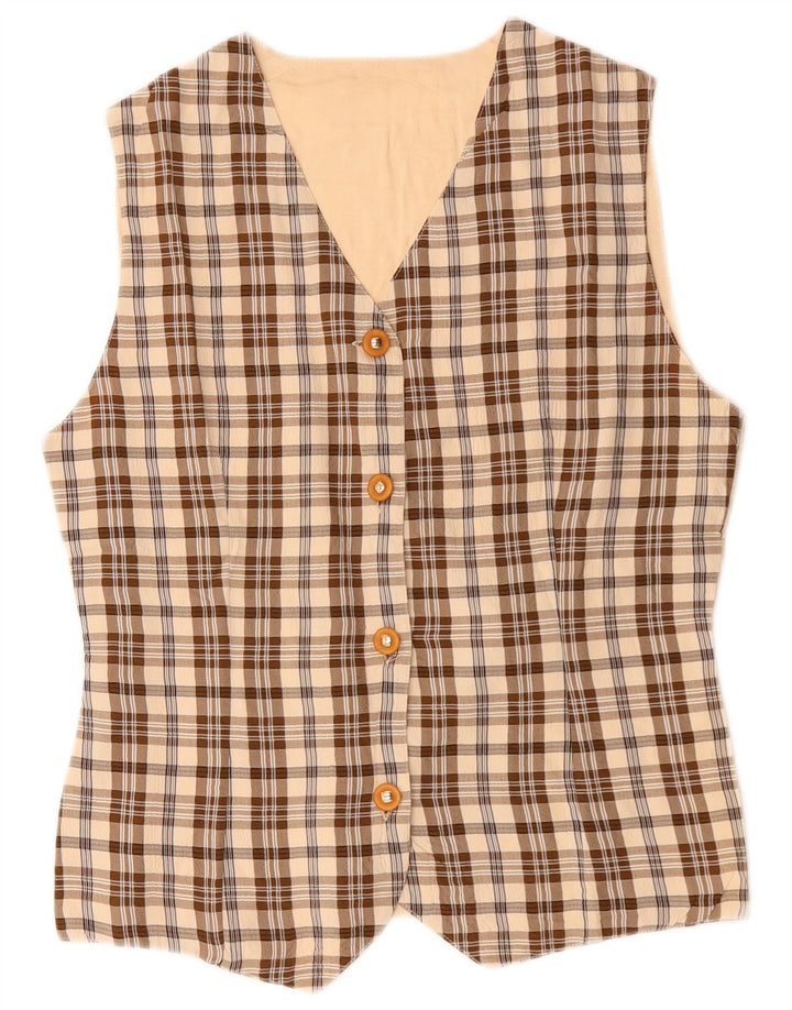 Colete feminino vintage UK 12 xadrez bege médio