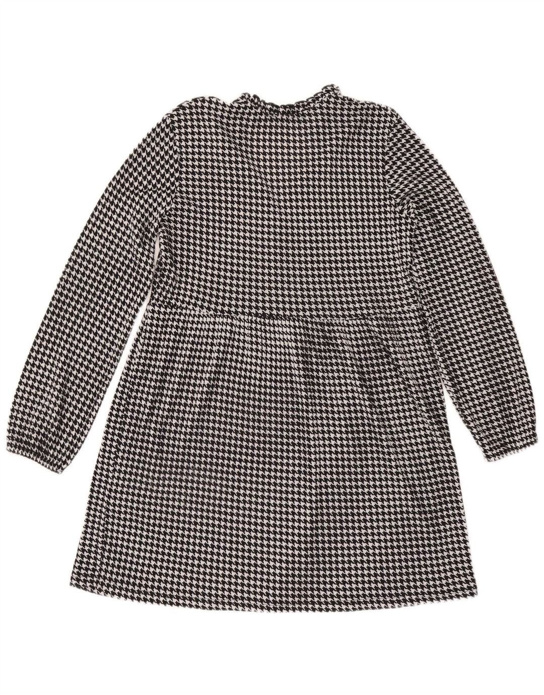 Vestido feminino Zara manga comprida evasê UK 14 médio preto houndstooth