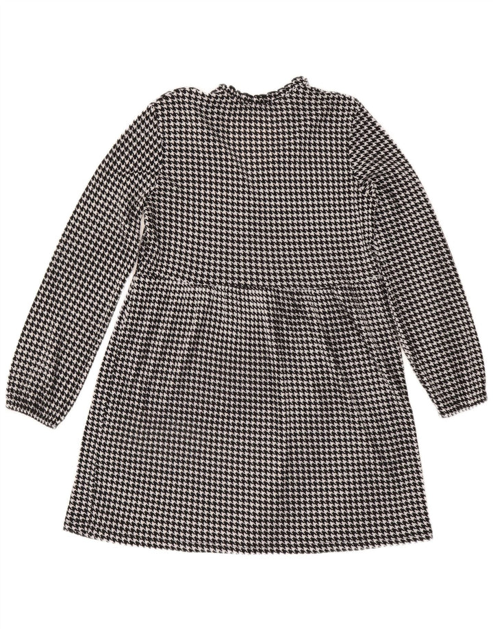 Vestido feminino Zara manga comprida evasê UK 14 médio preto houndstooth