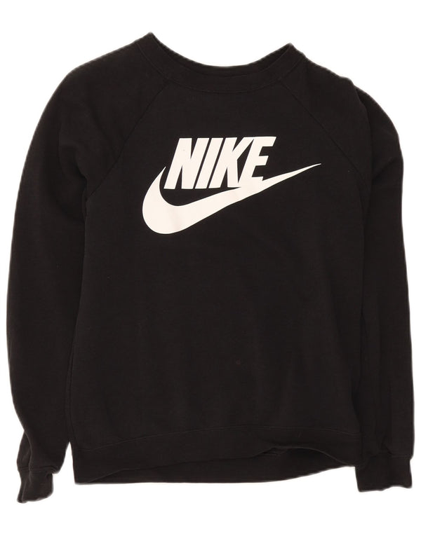 Nike feminino gráfico oversized moletom jumper UK 6 XS algodão preto