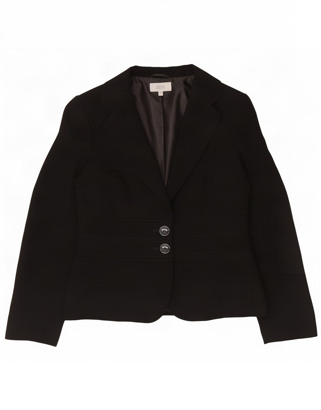 Jaqueta blazer feminina de 2 botões Marks & Spencer Reino Unido 12 poliéster preto médio