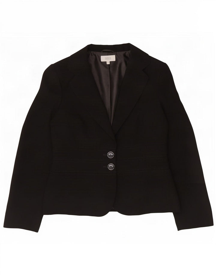 Jaqueta blazer feminina de 2 botões Marks & Spencer Reino Unido 12 poliéster preto médio