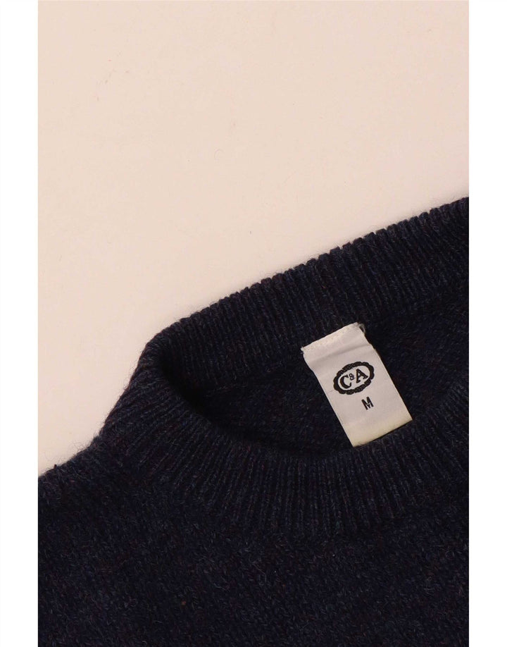 Suéter masculino C&A com gola redonda, lã azul marinho médio