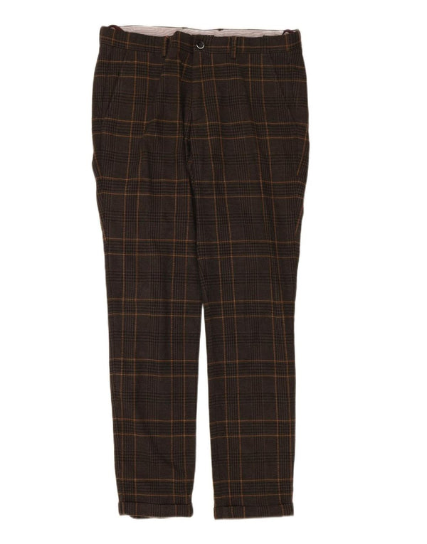 Sisley Mens Slim Chino Calças IT 48 Médio W34 L31 Marrom Houndstooth