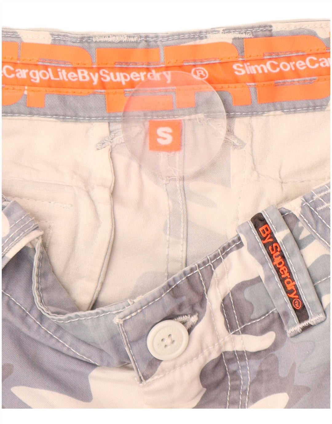 Shorts cargo masculino SUPERDRY pequeno W32 algodão camuflado cinza