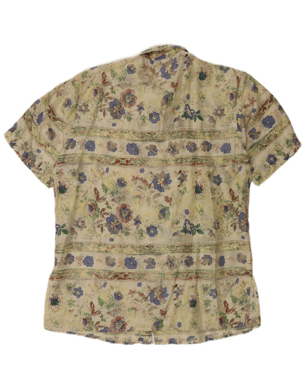 Blusa feminina vintage de manga curta UE 40 seda floral verde médio