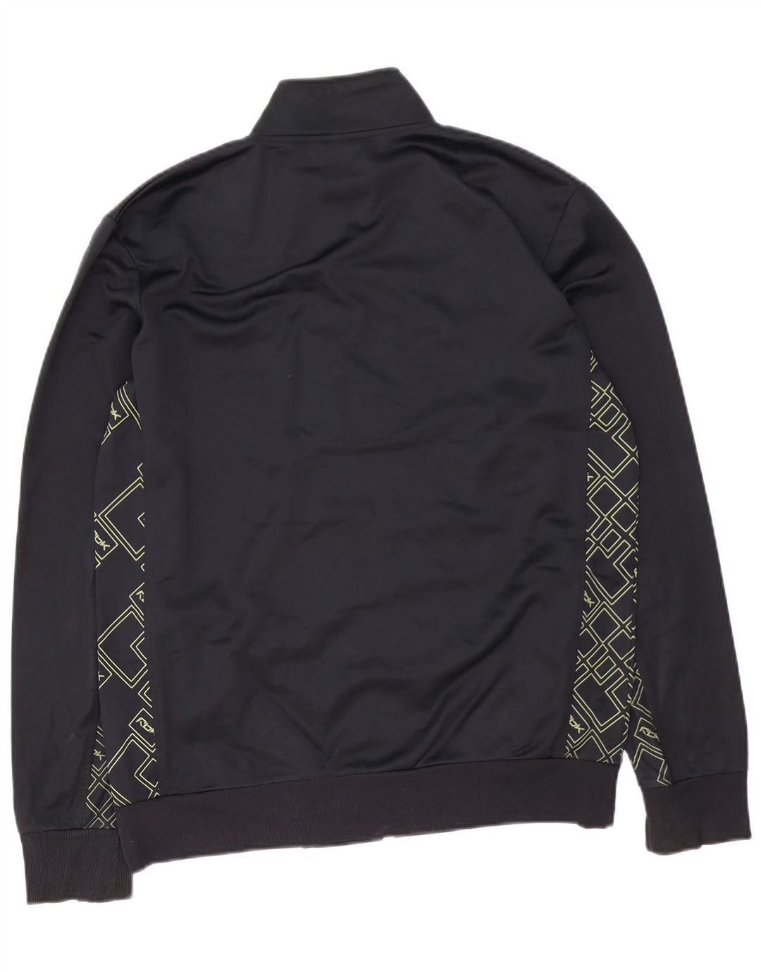 REEBOK Mens Graphic Tracksuit Top Jaqueta Médio Preto Geométrico Poliéster