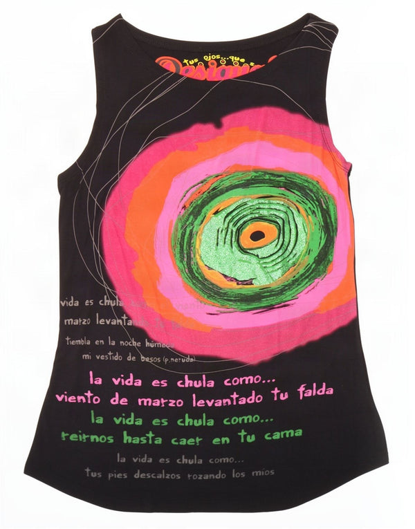 Top de colete gráfico feminino Desigual UK 14 grande preto