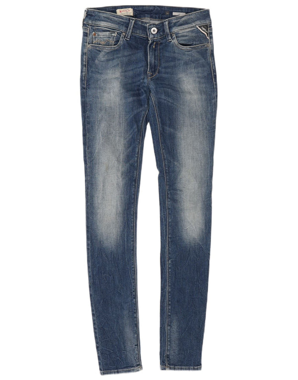 Replay Jeans feminino Luz cintura baixa super skinny W26 L32 azul algodão