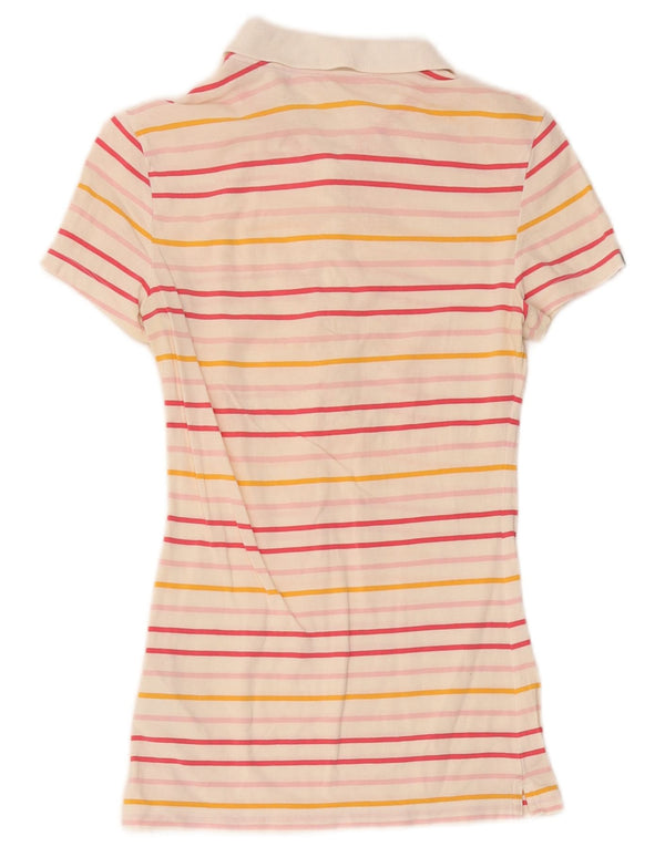 Camisa polo feminina Nike UK 4/6 XS branca listrada de algodão