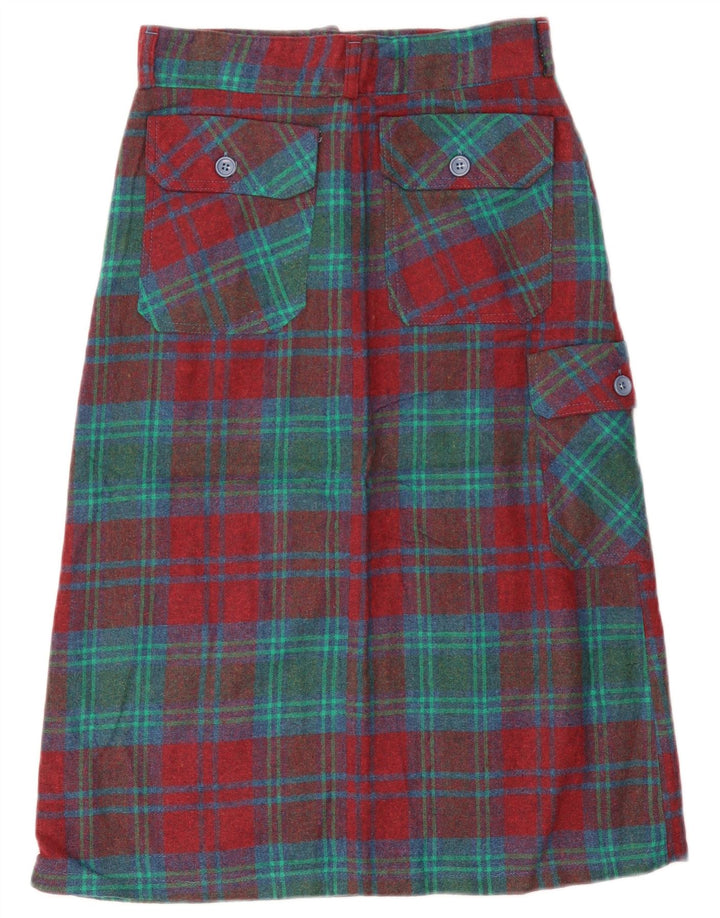 Saia cargo feminina vintage IT 42 médio W28 lã xadrez vermelha