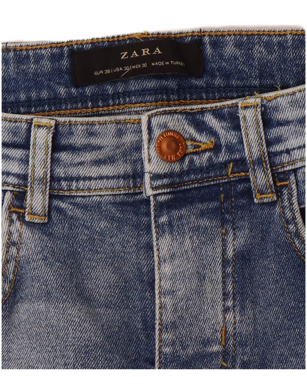 Zara Mens Distressed Slim Jeans EU 38 Pequeno W30 L28 Azul Colourblock