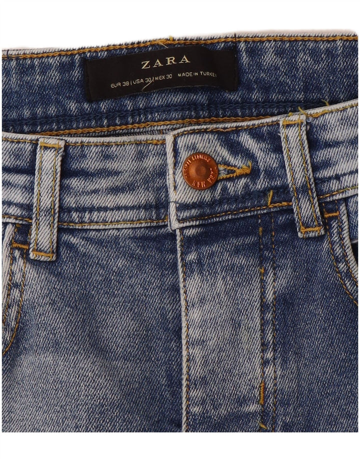 Zara Mens Distressed Slim Jeans EU 38 Pequeno W30 L28 Azul Colourblock