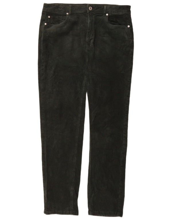 Calça feminina de veludo cotelê Marks & Spencer UK 16 grande W34 L30 verde