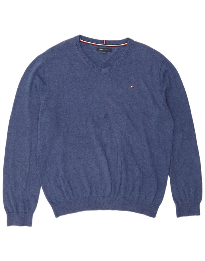 Suéter masculino Tommy Hilfiger com decote em V XL azul clássico