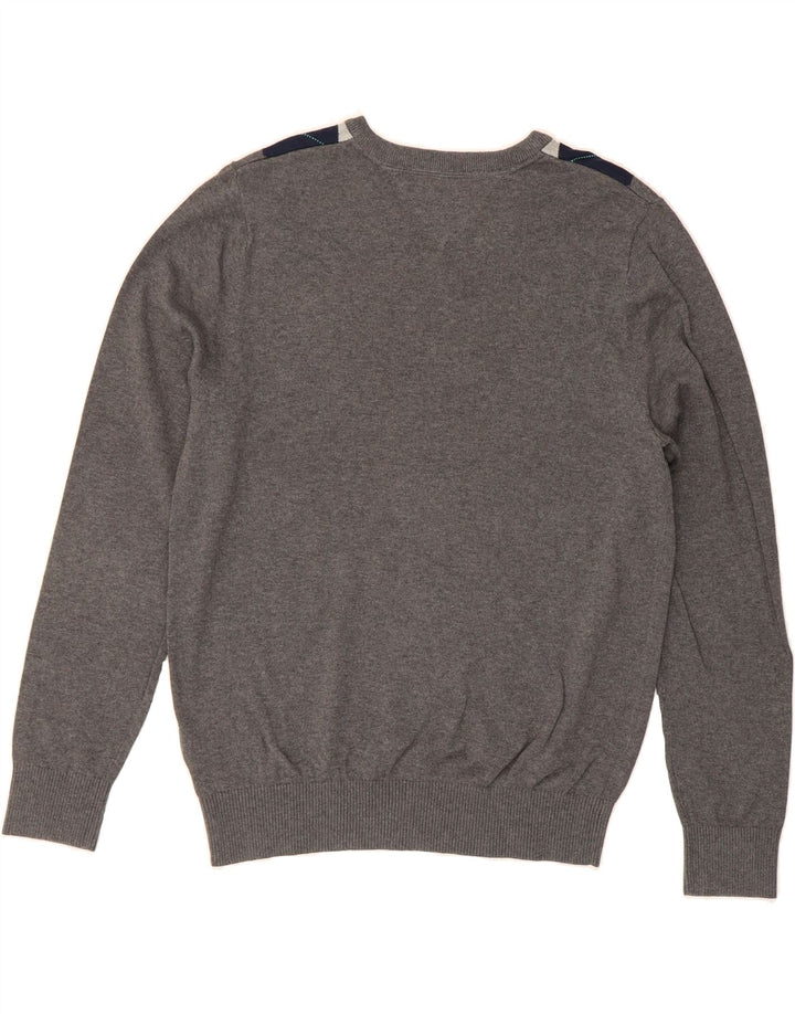 TOMMY HILFIGER Mens V-Neck Jumper Sweater Medium Grey Argyle/Diamond Vintage Tommy Hilfiger and Second-Hand Tommy Hilfiger from Messina Hembry 