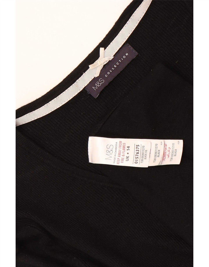 Túnica feminina Marks & Spencer manga 3/4 Reino Unido 14 viscose preta média