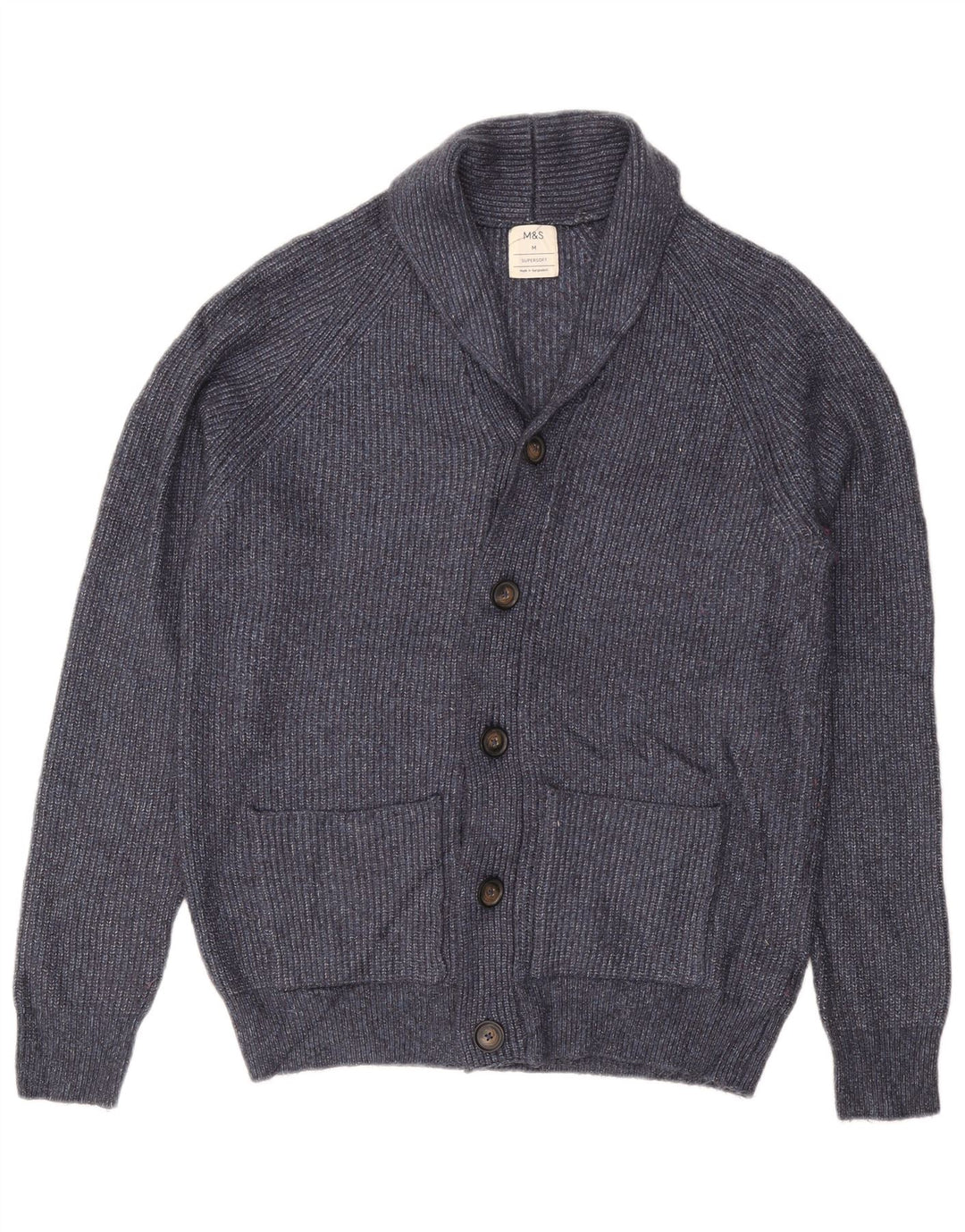Suéter cardigã masculino Marks & Spencer médio azul marinho poliamida