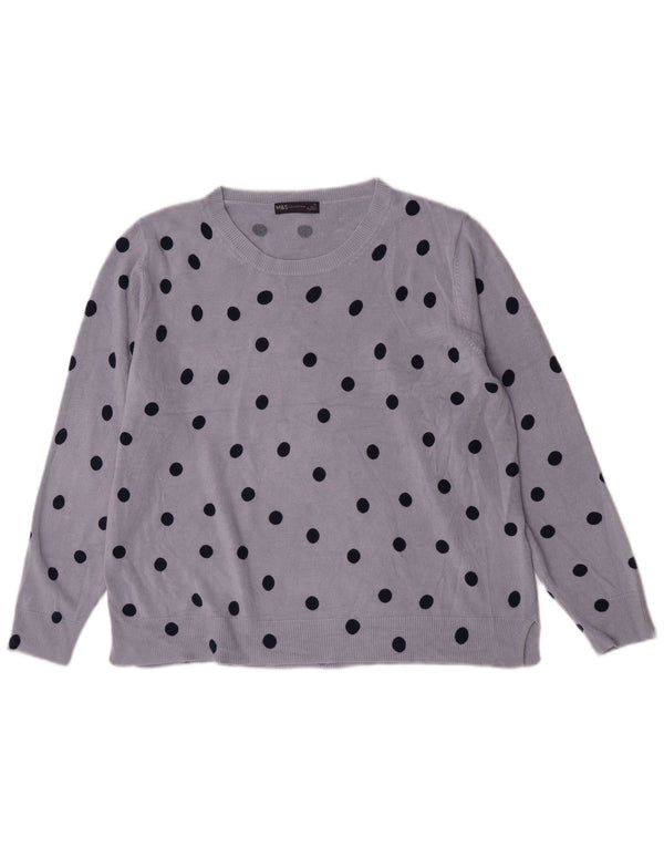 Suéter feminino Marks & Spencer com gola canoa Reino Unido 22 3XL bolinhas azuis