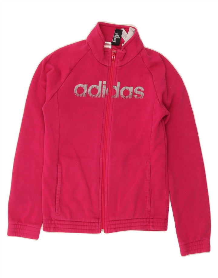 ADIDAS Girls Graphic Tracksuit Top Jacket 9-10 Years Pink Cotton Vintage Adidas and Second-Hand Adidas from Messina Hembry 