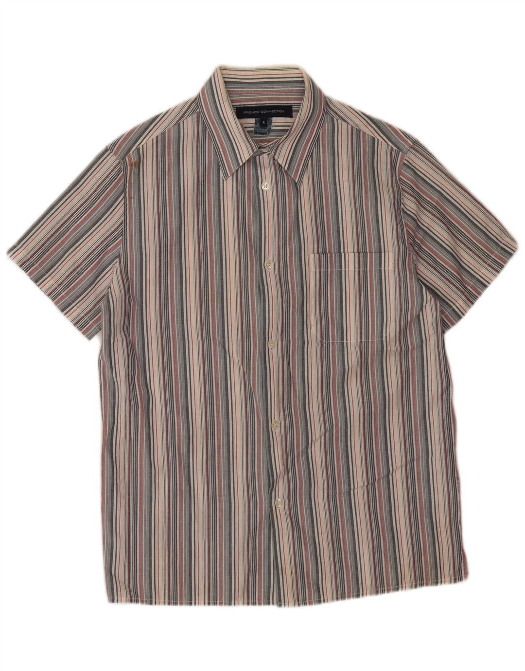 Camisa masculina de manga curta French Connection algodão listrado cinza pequeno