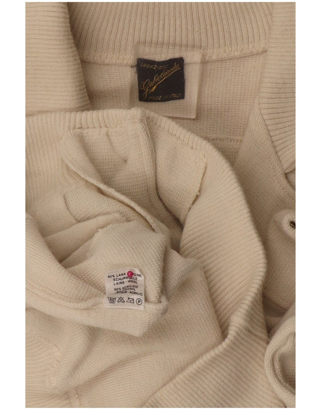 Suéter cardigã masculino VINTAGE de lã colorblock branco médio