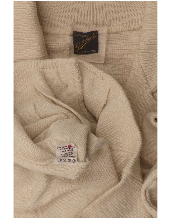 Suéter cardigã masculino VINTAGE de lã colorblock branco médio