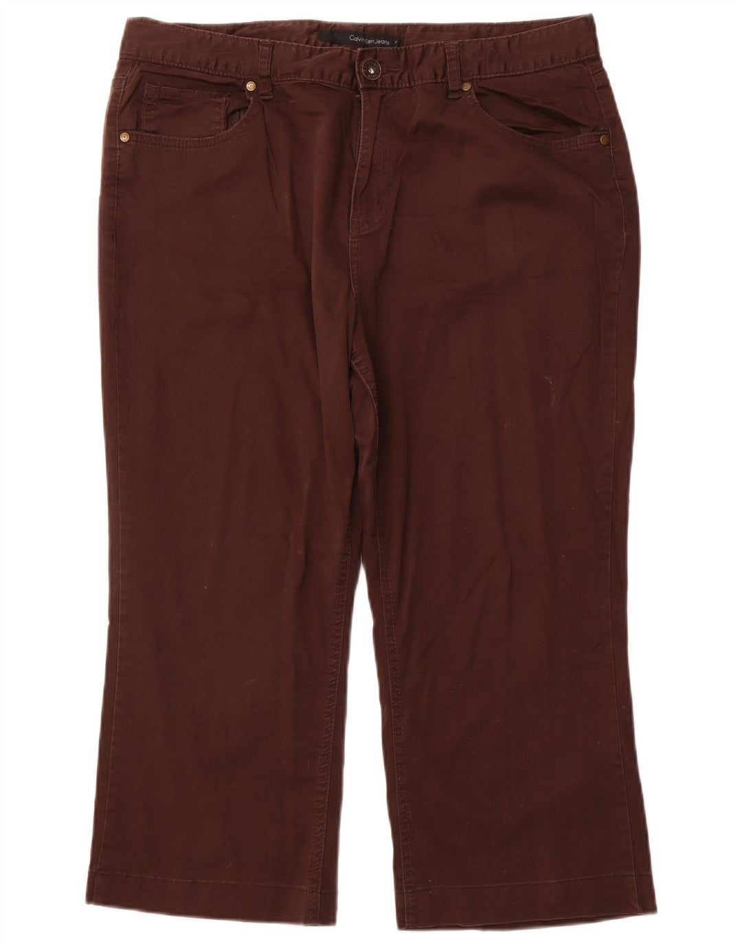 CALVIN KLEIN Calça capri feminina reta US 16 2XL W36 L22 algodão marrom