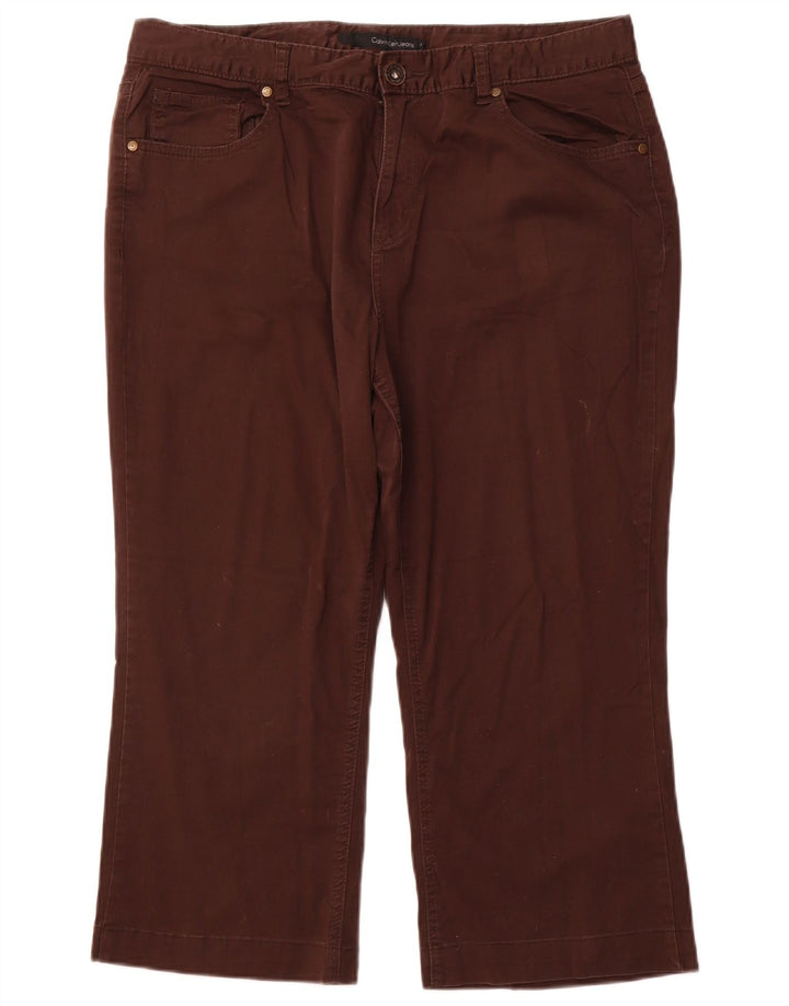 CALVIN KLEIN Calça capri feminina reta US 16 2XL W36 L22 algodão marrom