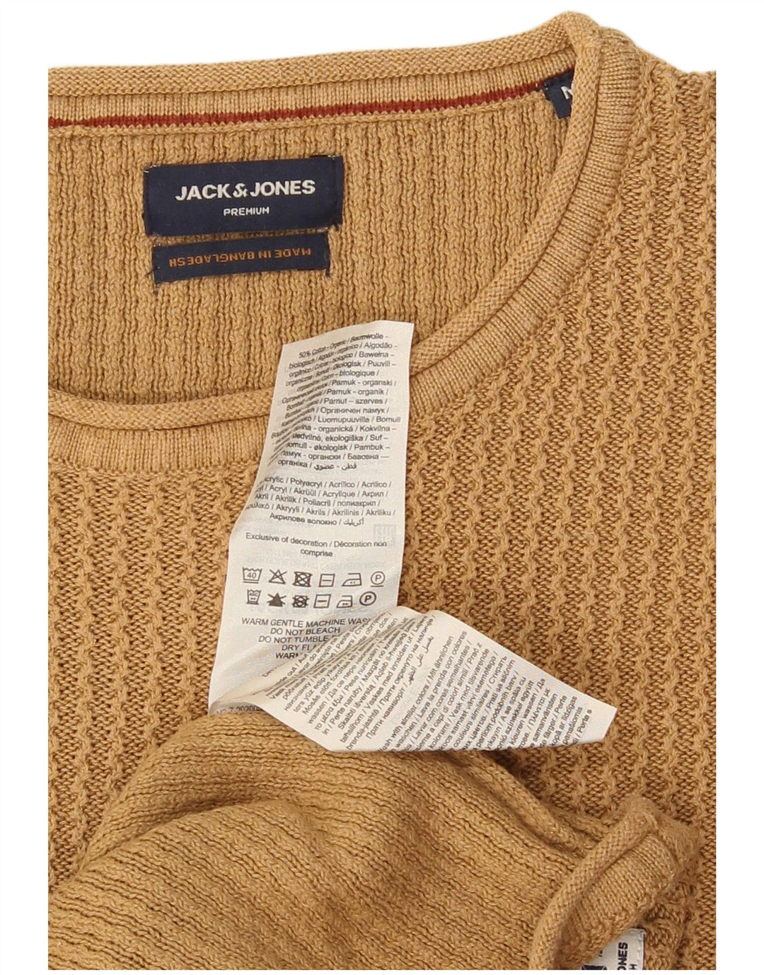 Suéter masculino Jack & Jones com gola redonda e algodão bege médio