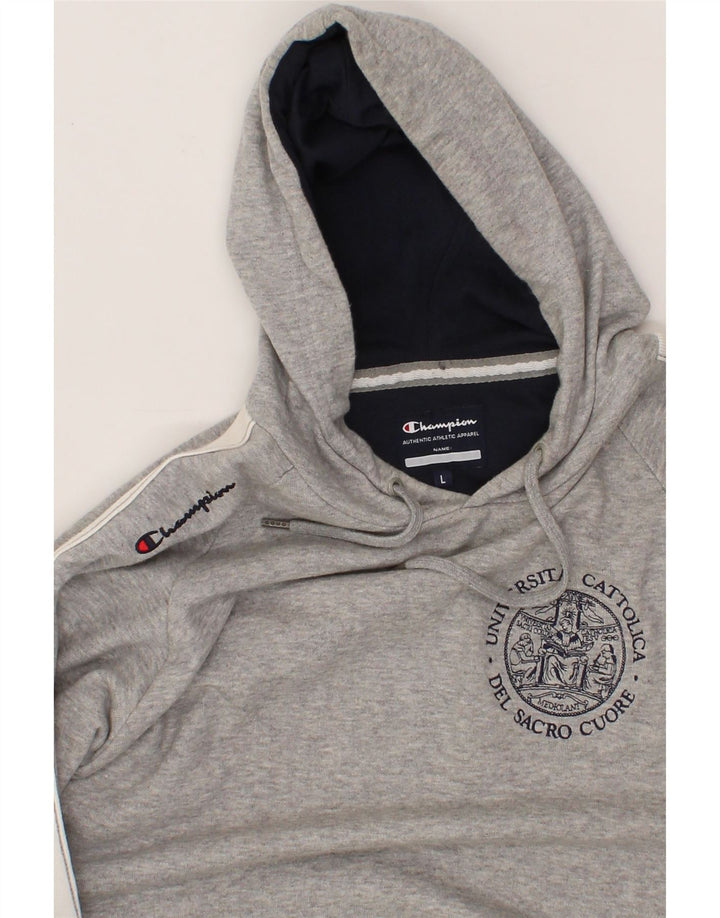 CHAMPION Mens Graphic Hoodie Jumper Large Grey Colourblock Cotton Vintage Champion and Second-Hand Champion from Messina Hembry 
