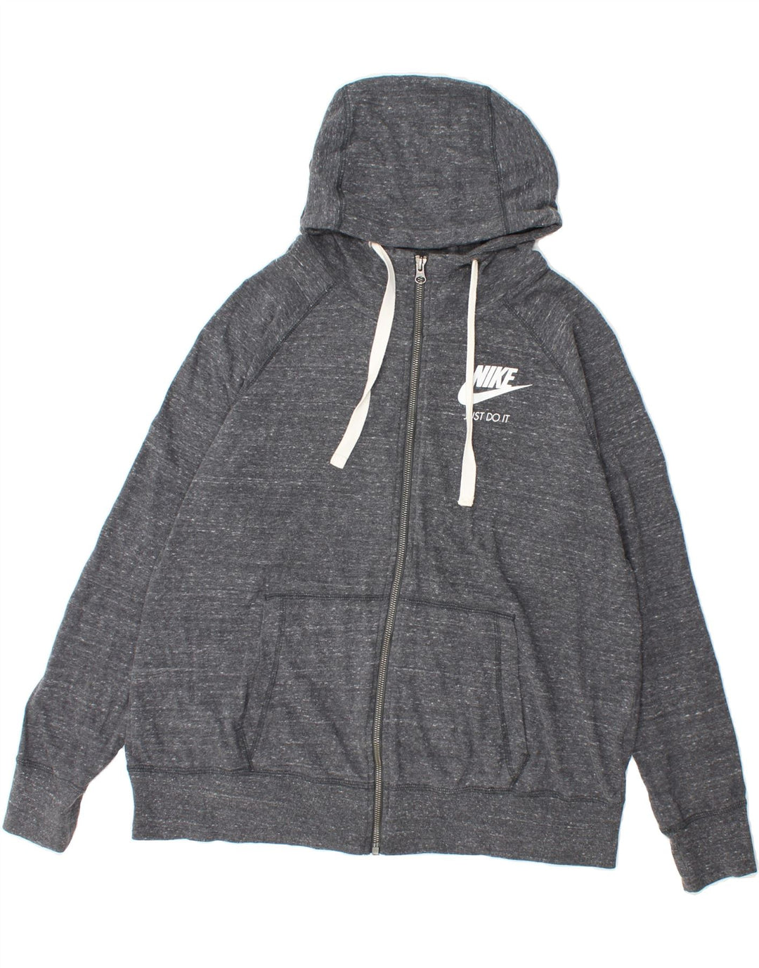 NIKE Mens Graphic Zip Hoodie Sweater XL Grey Flecked Cotton Vintage Nike and Second-Hand Nike from Messina Hembry 