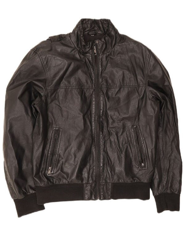 Jaqueta de couro masculina vintage IT 54 2XL preta