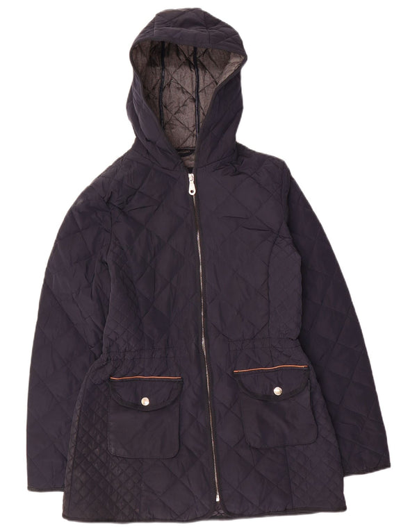 Jaqueta feminina acolchoada com capuz Massimo Dutti UK 12 poliéster azul marinho médio